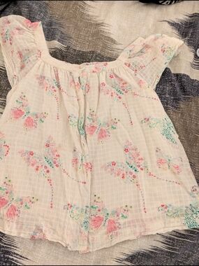 $$ GAP Girls White Floral Camisole with Pink & Teal Accents
